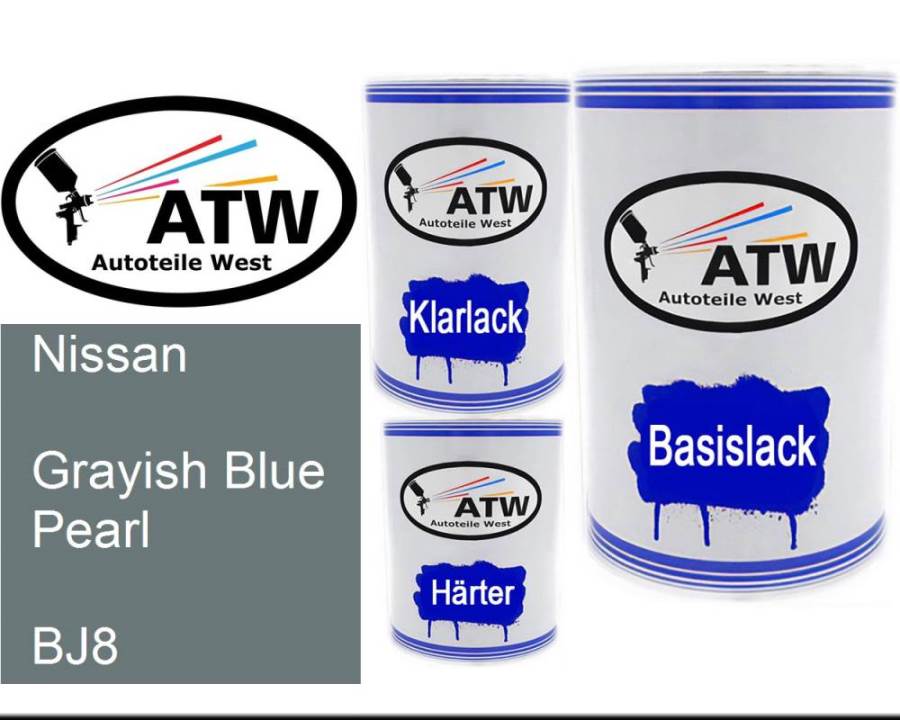 Nissan, Grayish Blue Pearl, BJ8: 500ml Lackdose + 500ml Klarlack + 250ml Härter - Set, von ATW Autoteile West.